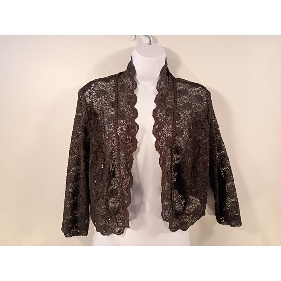 Black Lace Sequin Bolero Crop Jacket Size XL Wedding Special Event Classic Shrug - Picture 2 of 16